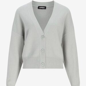 Express Women's Light Blue/Gray Button-Up Cardigan